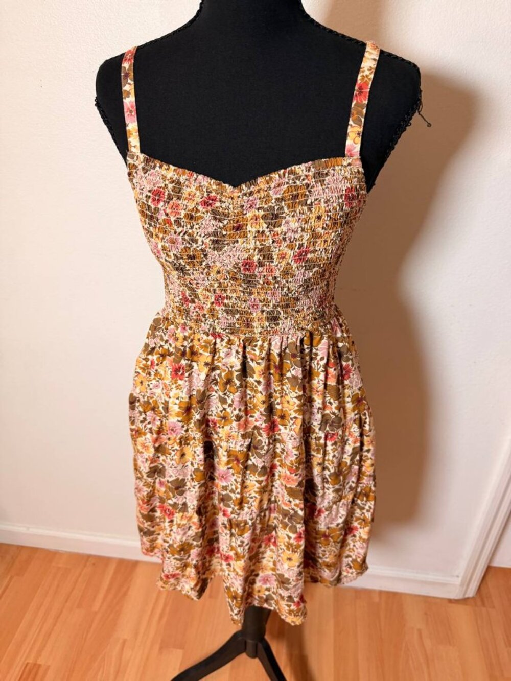 Madewell Floral Smocked Tiered Mini Dress Sweetheart Neck 70s Boho Cottagecore - Picture 3 of 7